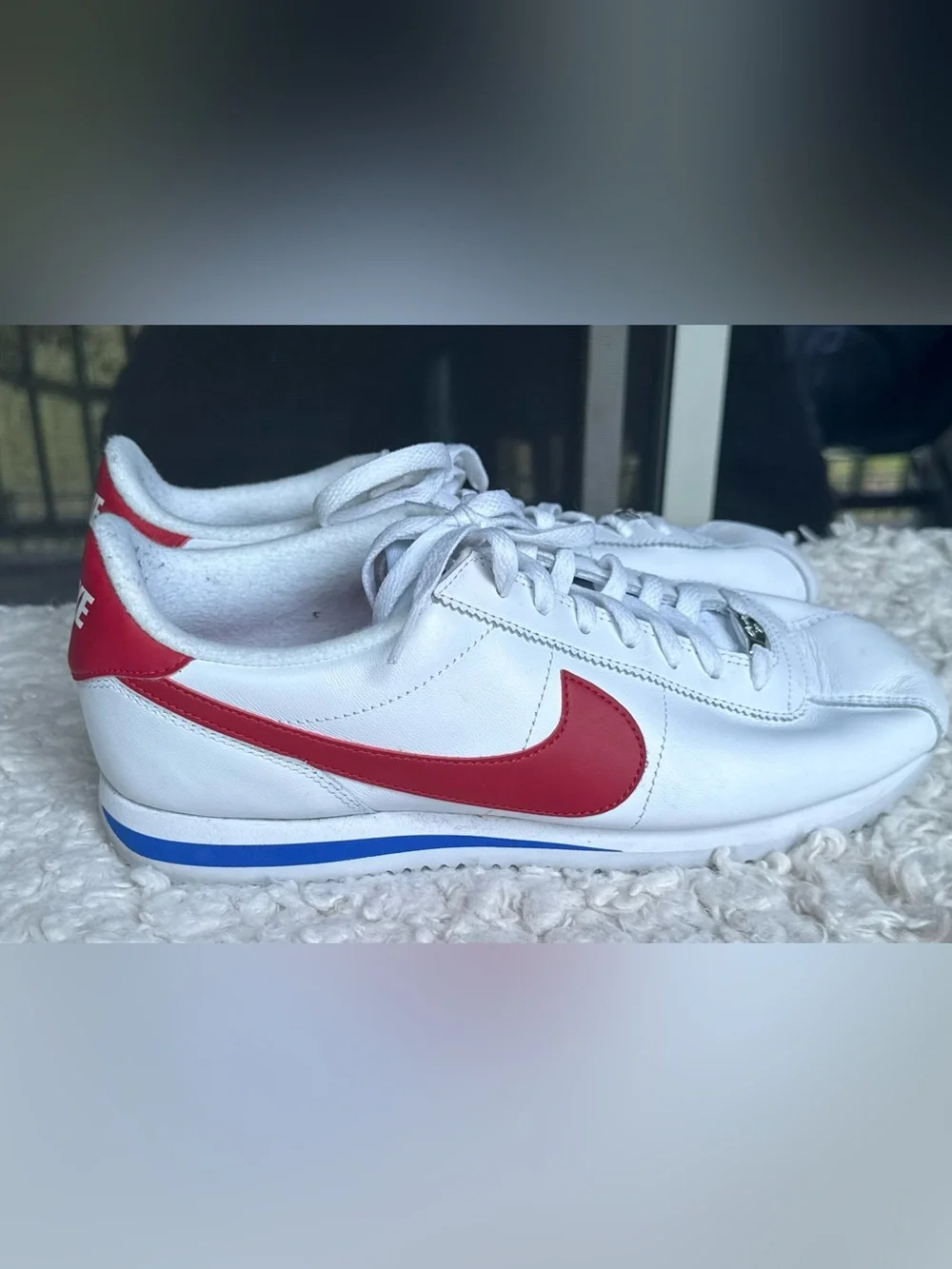 Nike Classic Cortez White Sneakers with Red Swoosh and Blue Accent Men’s